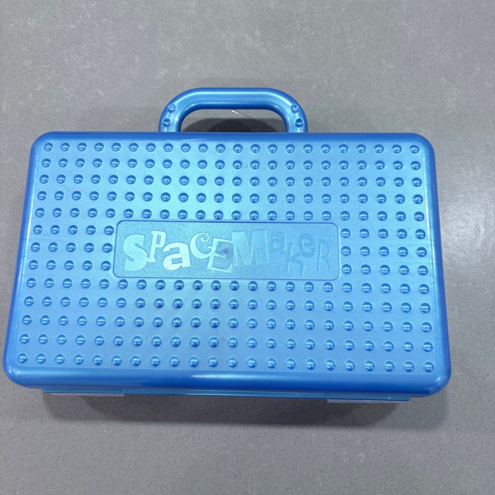 Vintage Eldon SpaceMaker Pencil Box Blue Metallic Plastic School Case 10.5 Inch